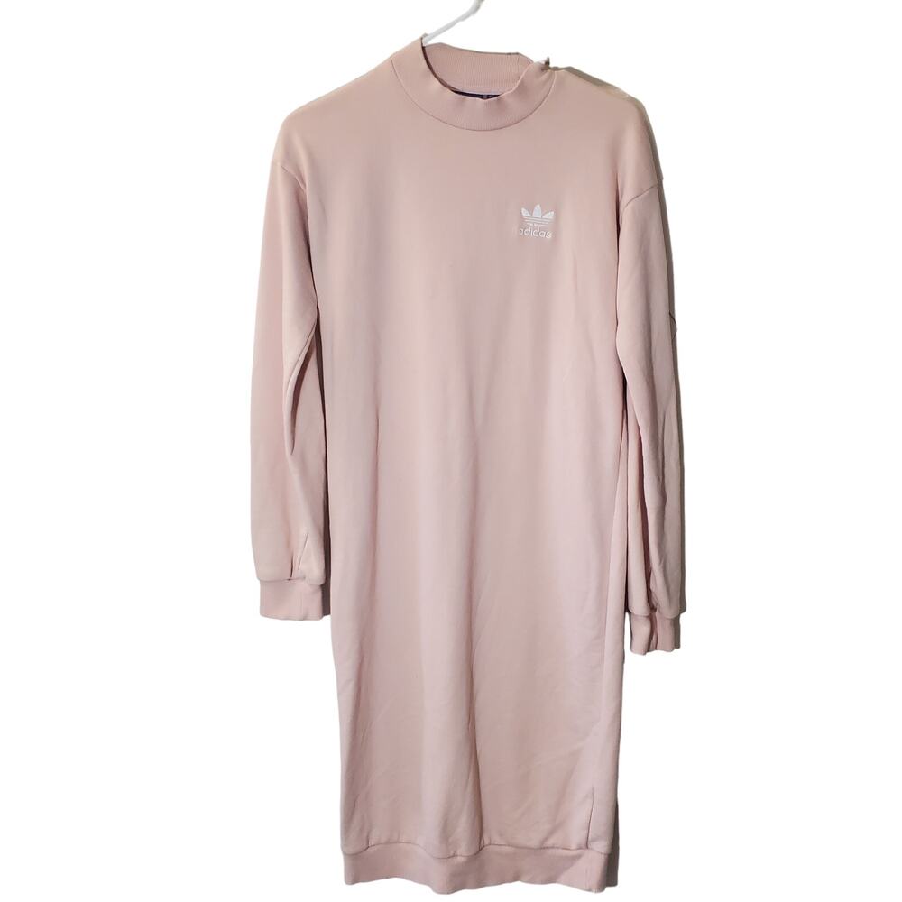 Adidas Blush Pink Long Sleeve Mock Neck Knee Length Sweatshirt Casual Dress XS